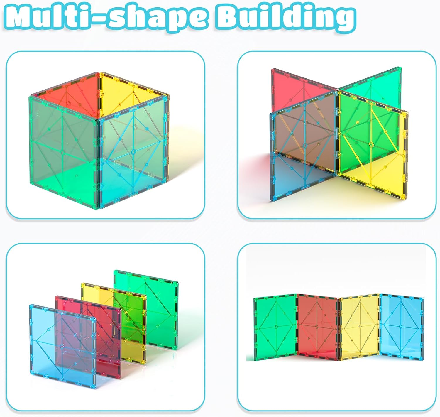 Bmag 4 Piece Magnetic Tiles Large Square, Magnet 3D Building Blocks Expansion Set for Kids, STEM