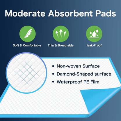 Disposable Pads 23"×36" (100pcs) Moderate Absorbent Underpads Incontinence Bed Pads Disposable