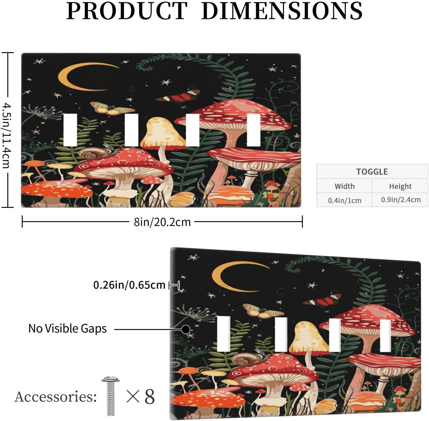 Moon Star Red Mushroom Forest Butterfly Green Plant Light Switch Covers Quad Toggle Electrical