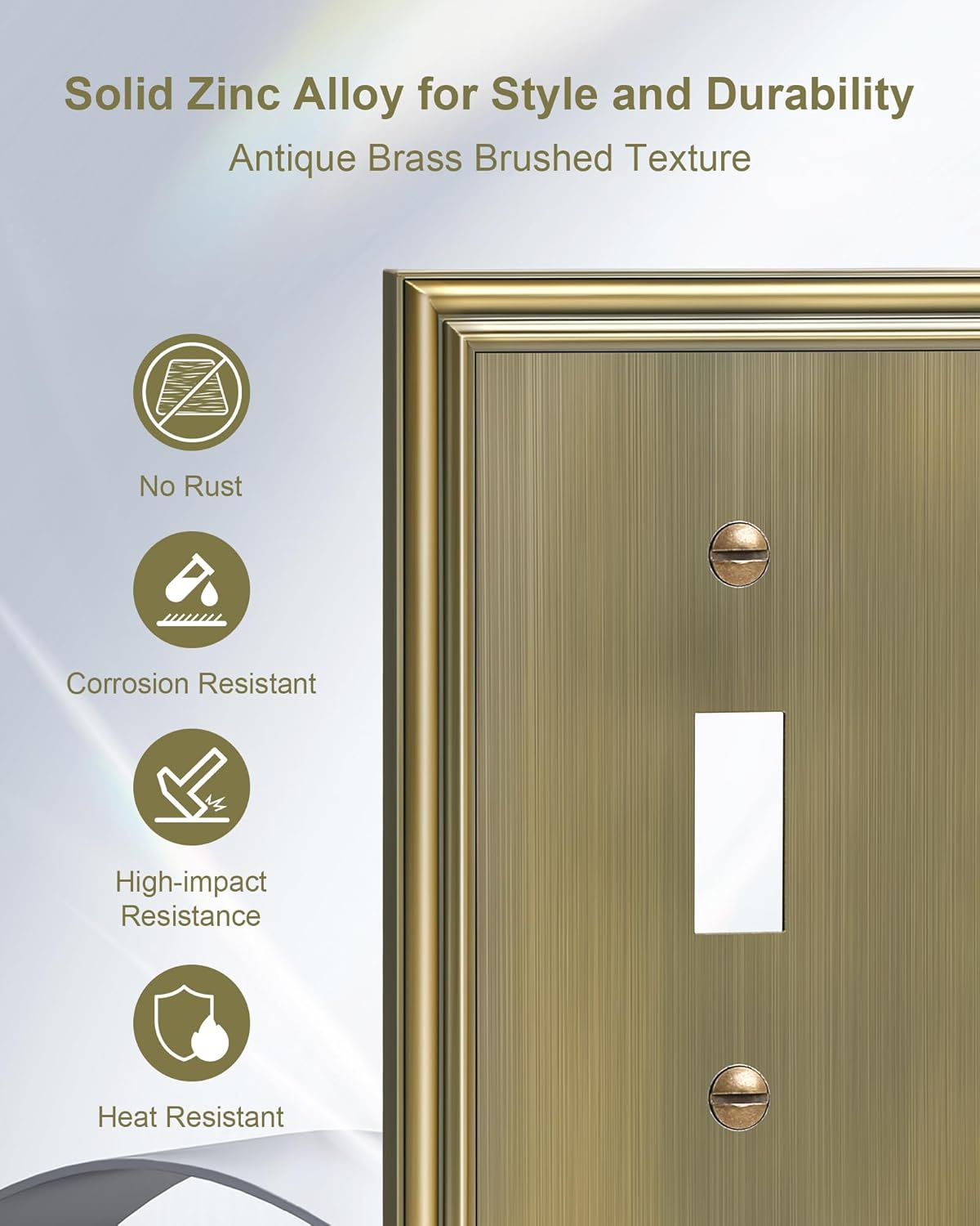 2-Pack Quad Toggle Light Switch Cover Plate, Durable Zinc Alloy Decorative Switch Plate Covers