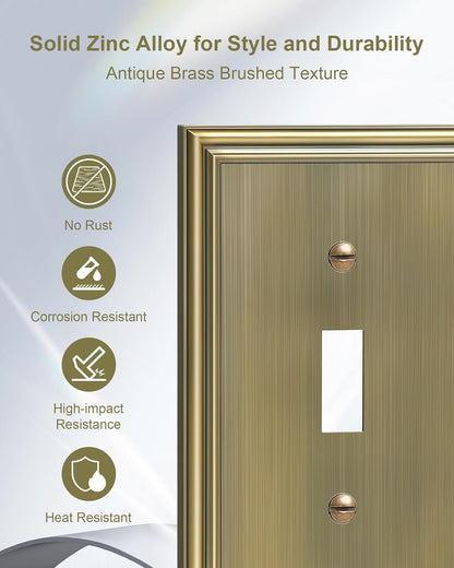 2-Pack Double Toggle Light Switch Cover Plate, Durable Solid Zinc Alloy Decorative Dual Switch