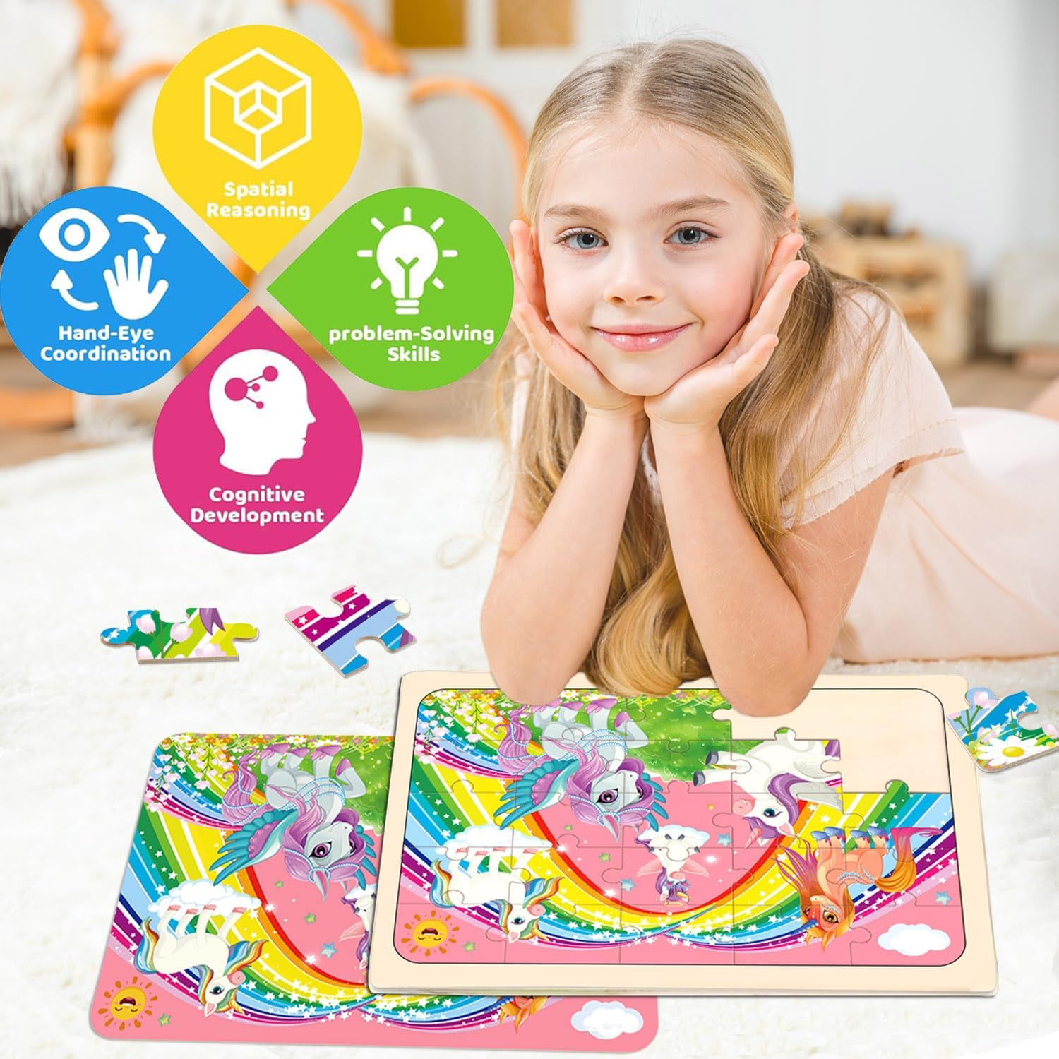 Puzzles for Kids Ages 4-6, 4 Pack Wooden Jigsaw Puzzles 24 Pieces The Castle Puzzle Preschool