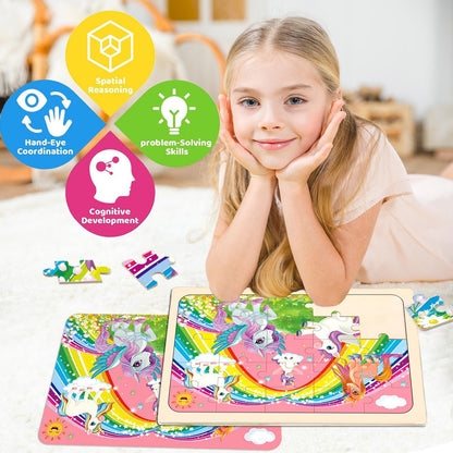 Puzzles for Kids Ages 4-6, 4 Pack Wooden Jigsaw Puzzles 24 Pieces The Castle Puzzle Preschool