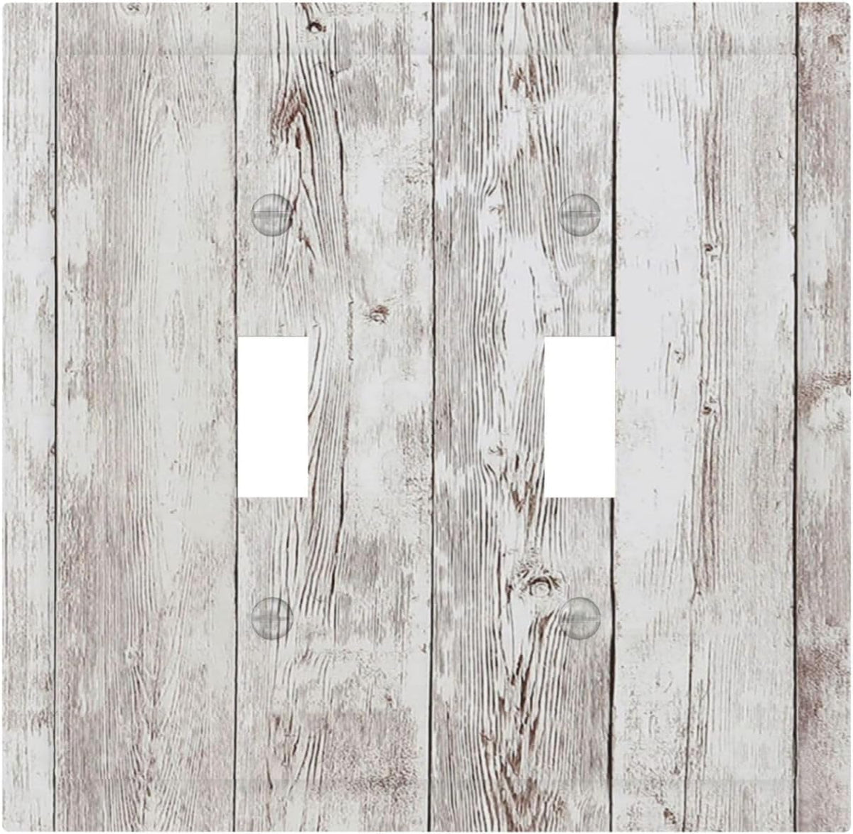 Decorative Switch Plates Rustic Vintage White Wood Grain 2 Gang Double Toggle Outlet Light Switch
