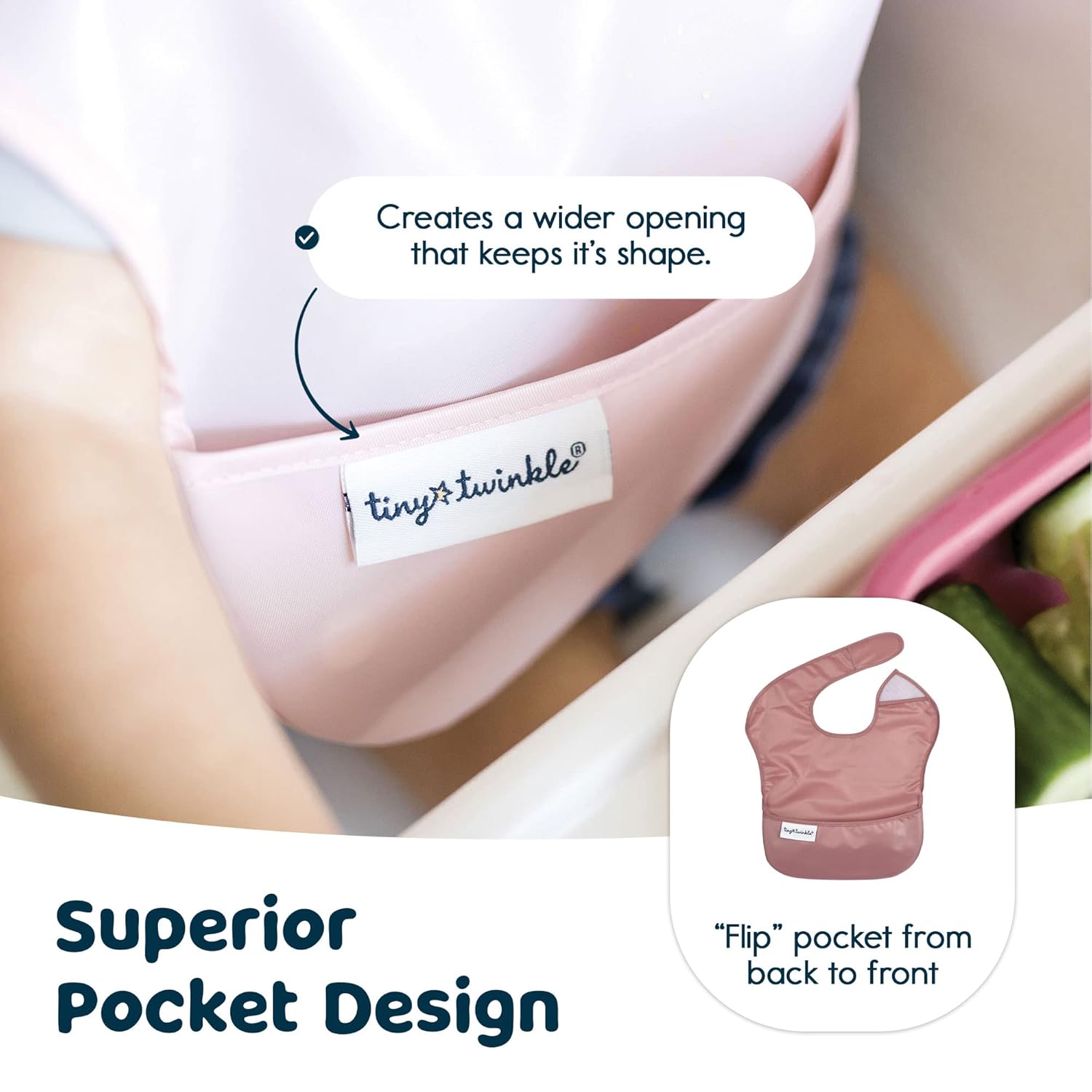 Tiny Twinkle Mess Proof Baby Bibs for Eating - Waterproof, Wipeable Bibs - Toddler Bibs - Travel