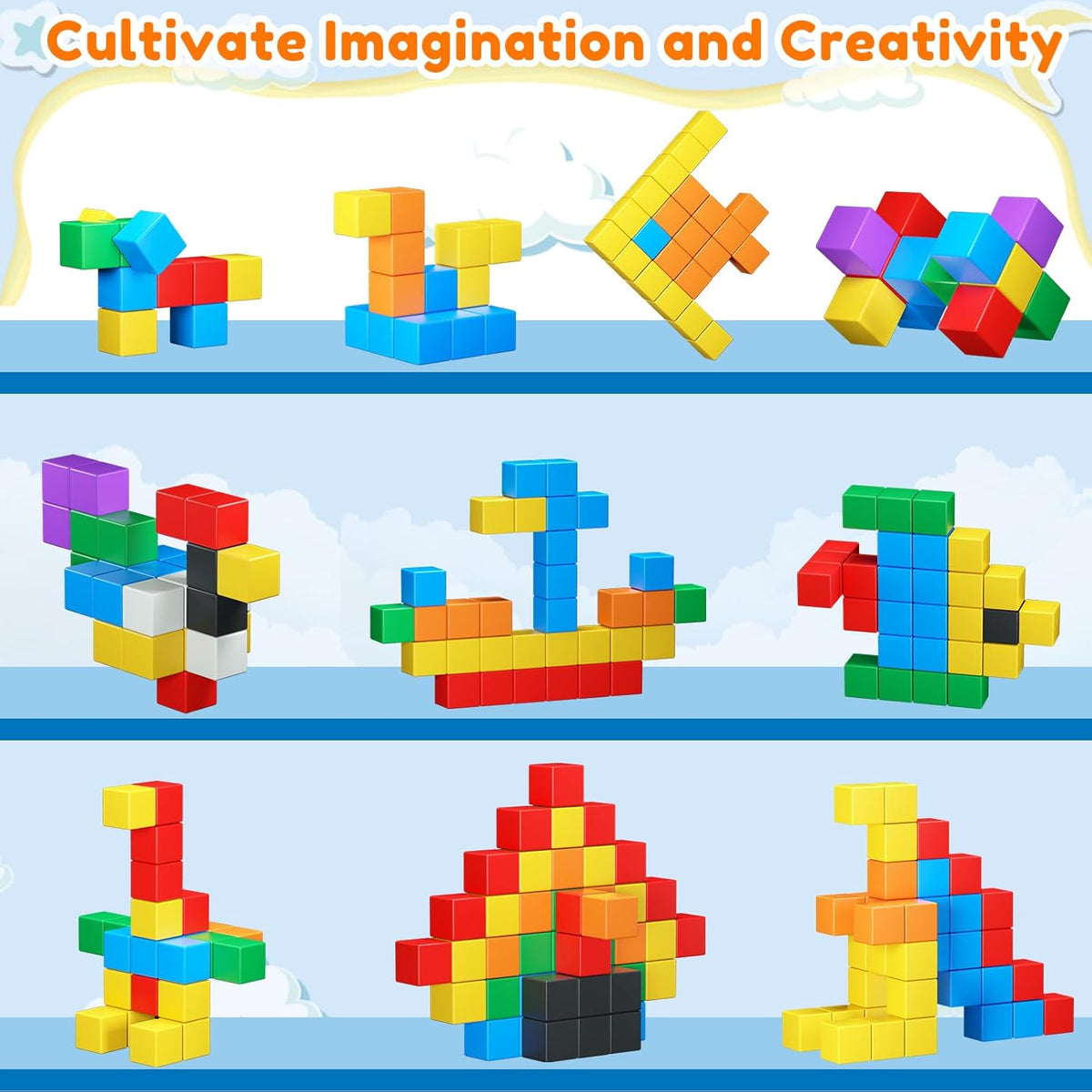 Magnetic Blocks,32PCS Magnetic Building Blocks for Toddlers Age 3-5 Magnet Cubes Toys STEM