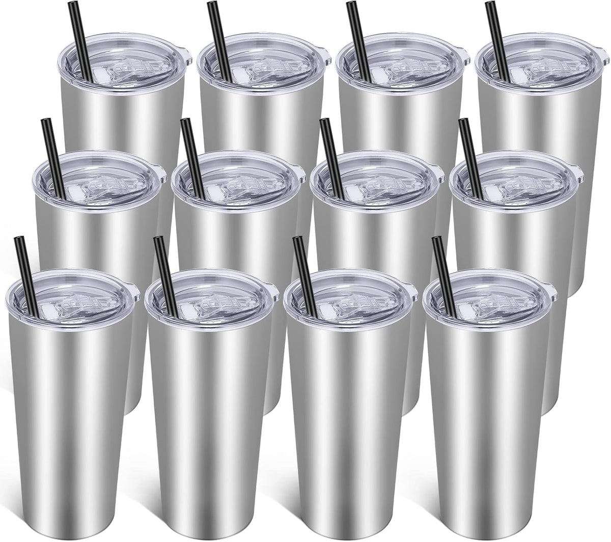 VEGOND 20oz Tumbler Bulk with Lid and Straw 12 Pack, Stainless Steel Vacuum Insulated Tumbler