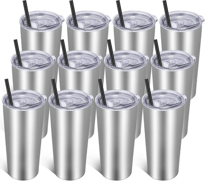 VEGOND 20oz Tumbler Bulk with Lid and Straw 12 Pack, Stainless Steel Vacuum Insulated Tumbler