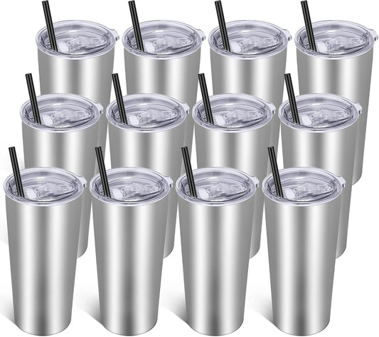 VEGOND 20oz Tumbler Bulk with Lid and Straw 12 Pack, Stainless Steel Vacuum Insulated Tumbler