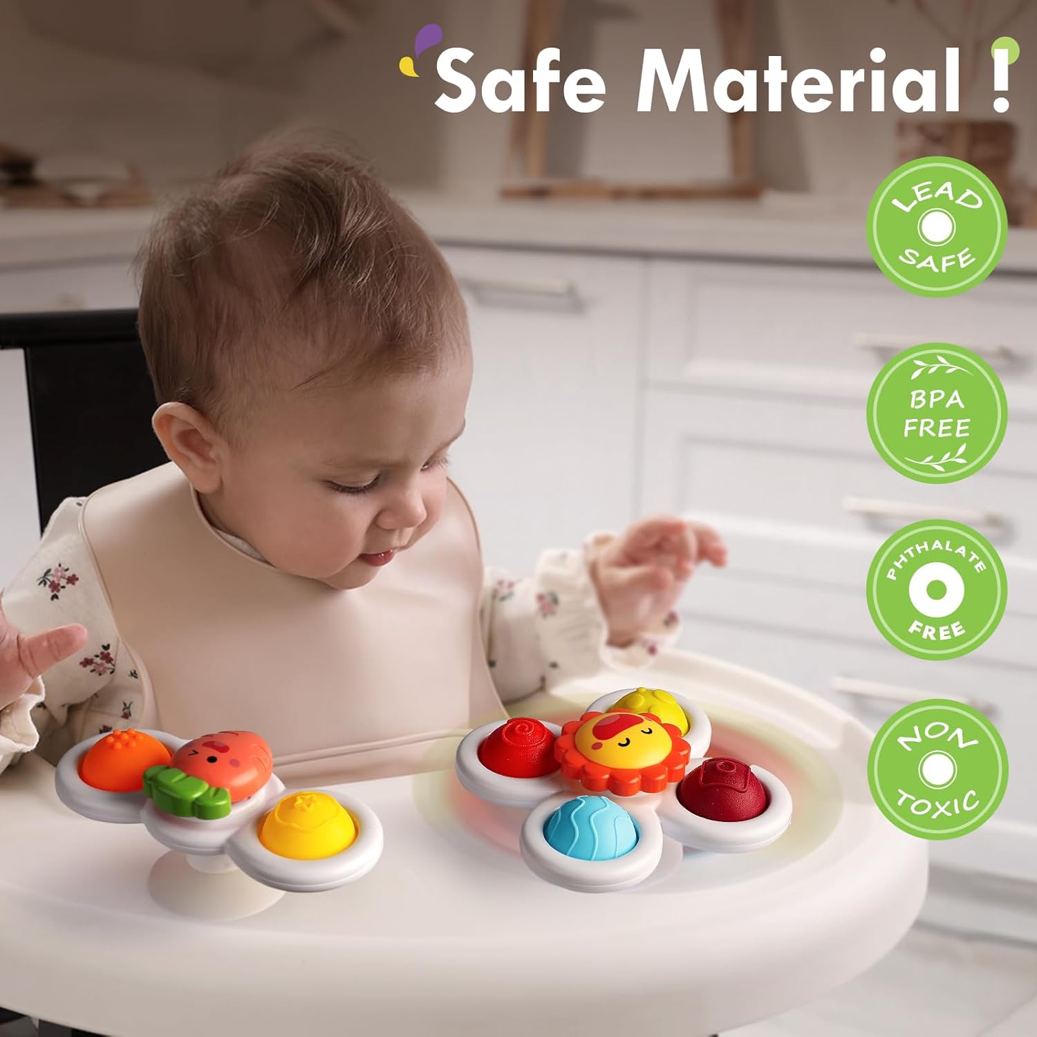 ALASOU 3PCS Pop Suction Cup Spinner Toys for 1 Year Old Boy Girl|Novelty Spinning Tops Toddler Toys