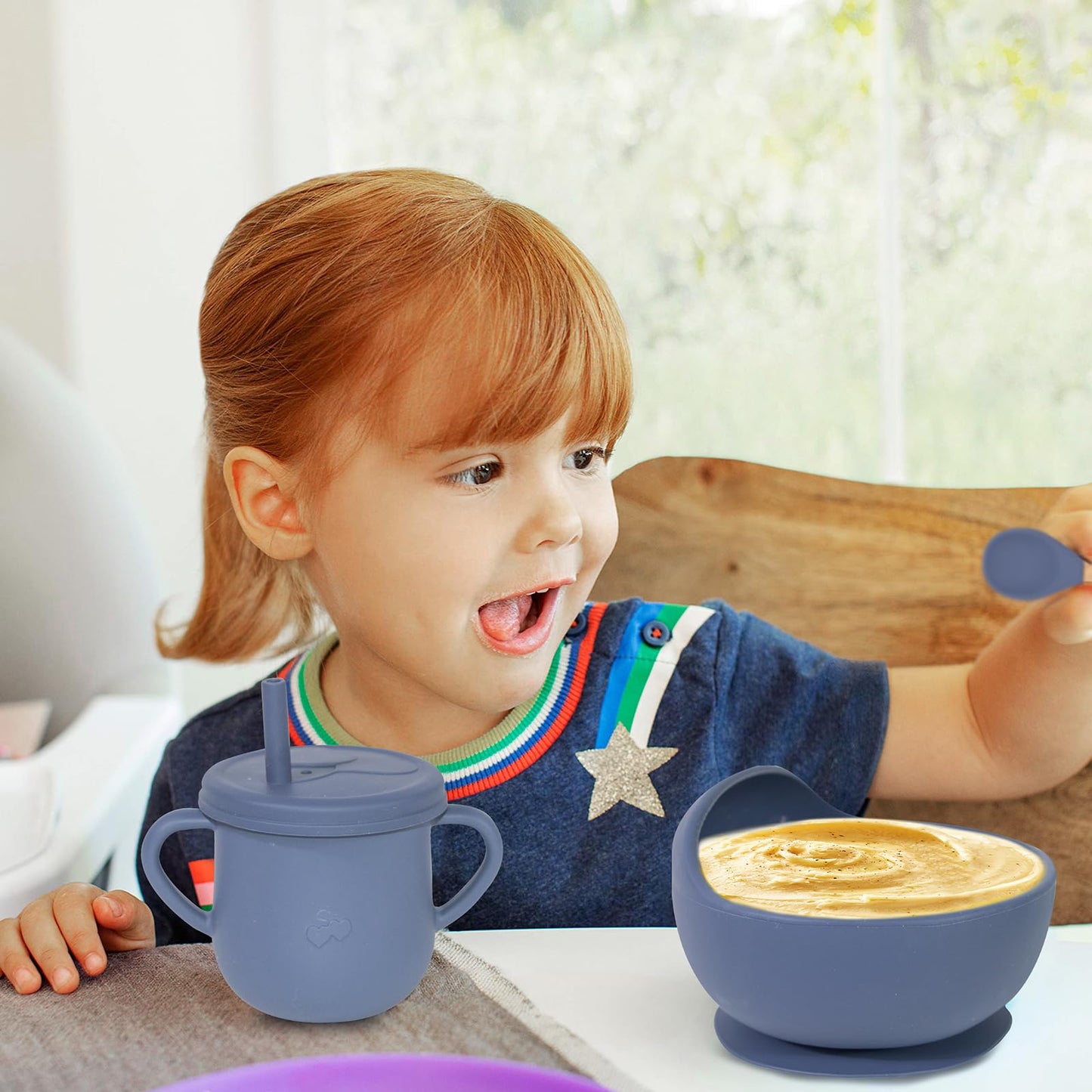 Dormlony 100% Silicone Baby Feeding Set, BPA Free Baby Dishes with Suction Bowl, Divided Plate