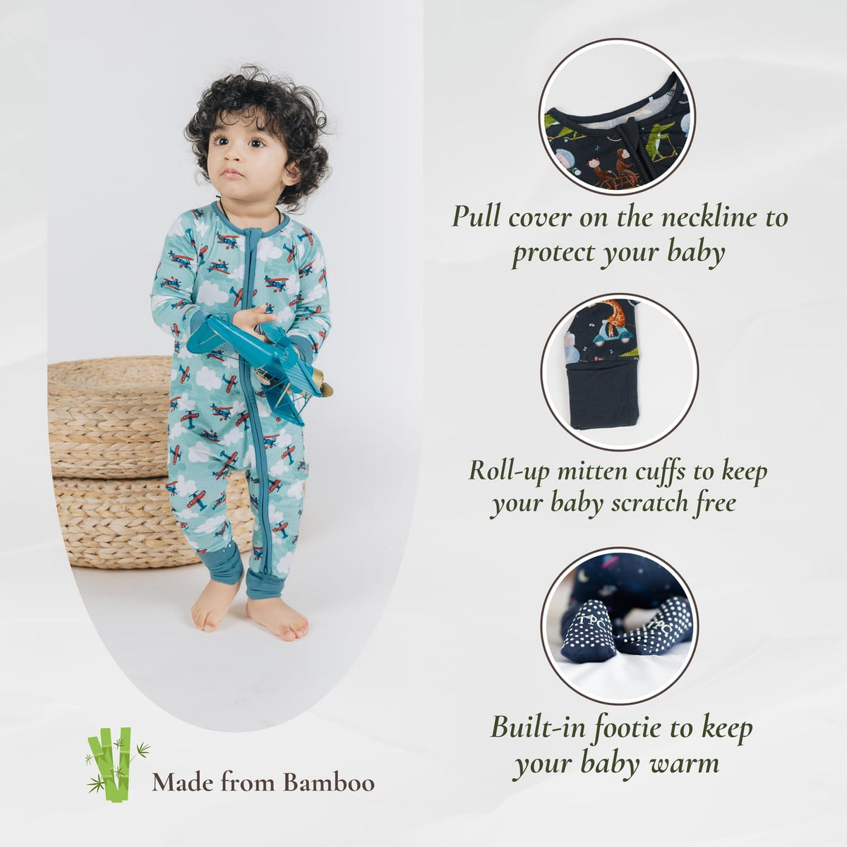 Baby Romper Long Sleeves for 3-24 Month Boys & Girls | 95% Bamboo Viscose Baby Rompers Two-Way