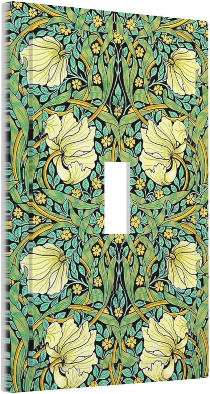 Decorative Light Switch Cover William Morris Vintage Floral Yellow Flowers Green Leaf 1 Gang Single