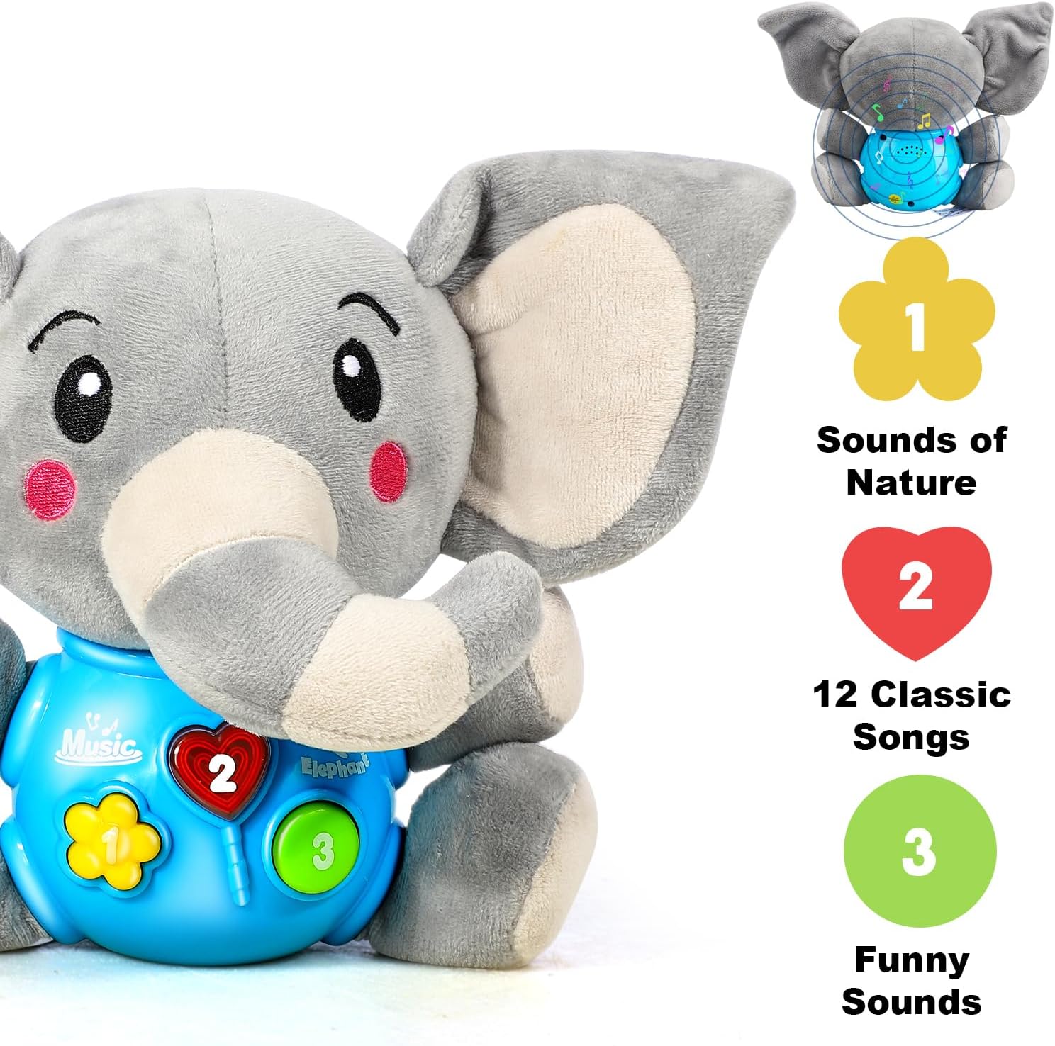 STEAM Life Baby 3-6 Months Boy Gifts Musical Toys Plush Elephant Infant 0-6 6-12 Month Light Up