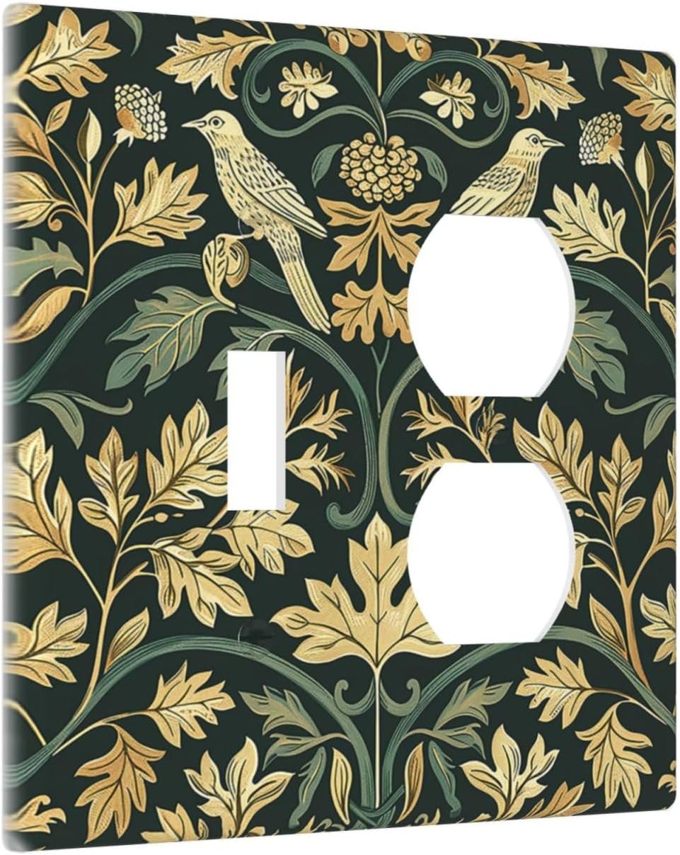 Wallplates William Morris Vintage Botanical Birds Golden Green Leaves 1 Toggle 1 Duplex Switch