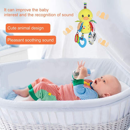 Baby Stroller Car Seat Toys for Infant with Teether Hanging Rattle, Clip on Stroller, Soft Plush