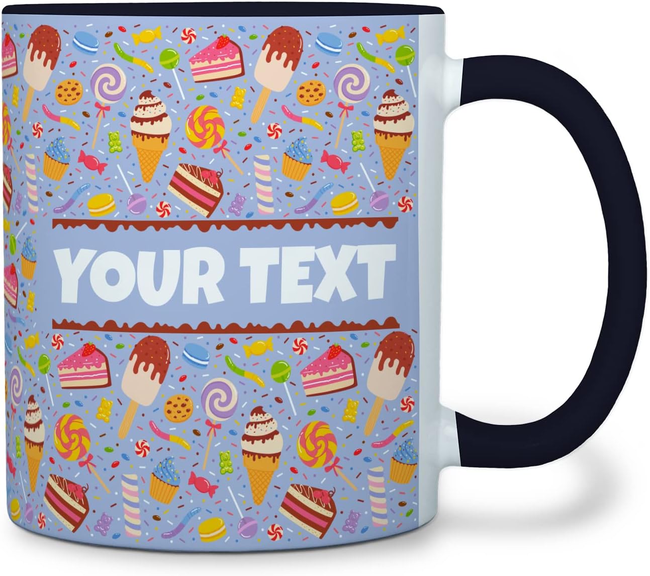 Personalized Mug for Kids - Sweets - Custom Name/Text, Ceramic Hot Chocolate/Cocoa/Coffee Cup for