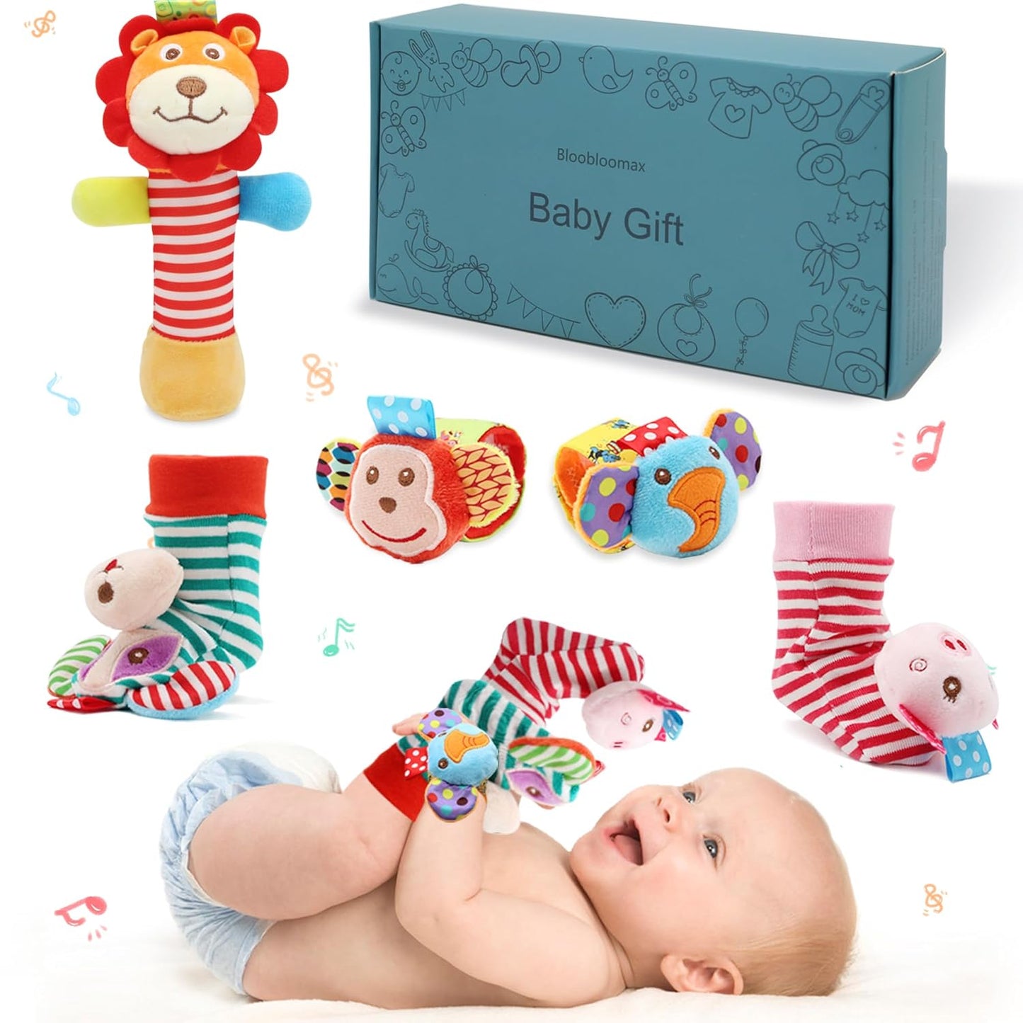 Wrist Rattles Foot Finder Rattle Toy for 0-4 Months Baby, Feet Leg Ankle Socks Arm Hand Bracelet