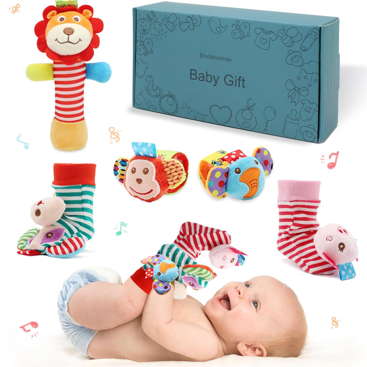 Wrist Rattles Foot Finder Rattle Toy for 0-4 Months Baby, Feet Leg Ankle Socks Arm Hand Bracelet