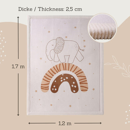 Stylish Coral Baby Play Mat for Floor 47" x 67" Rainbow Elephant – Soft 1" Thick High-Density