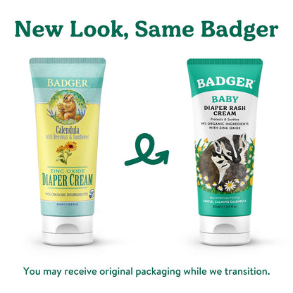 Badger Diaper Cream, 99% Organic Diaper Rash Cream for Baby, Zinc Oxide Ointment w/Soothing