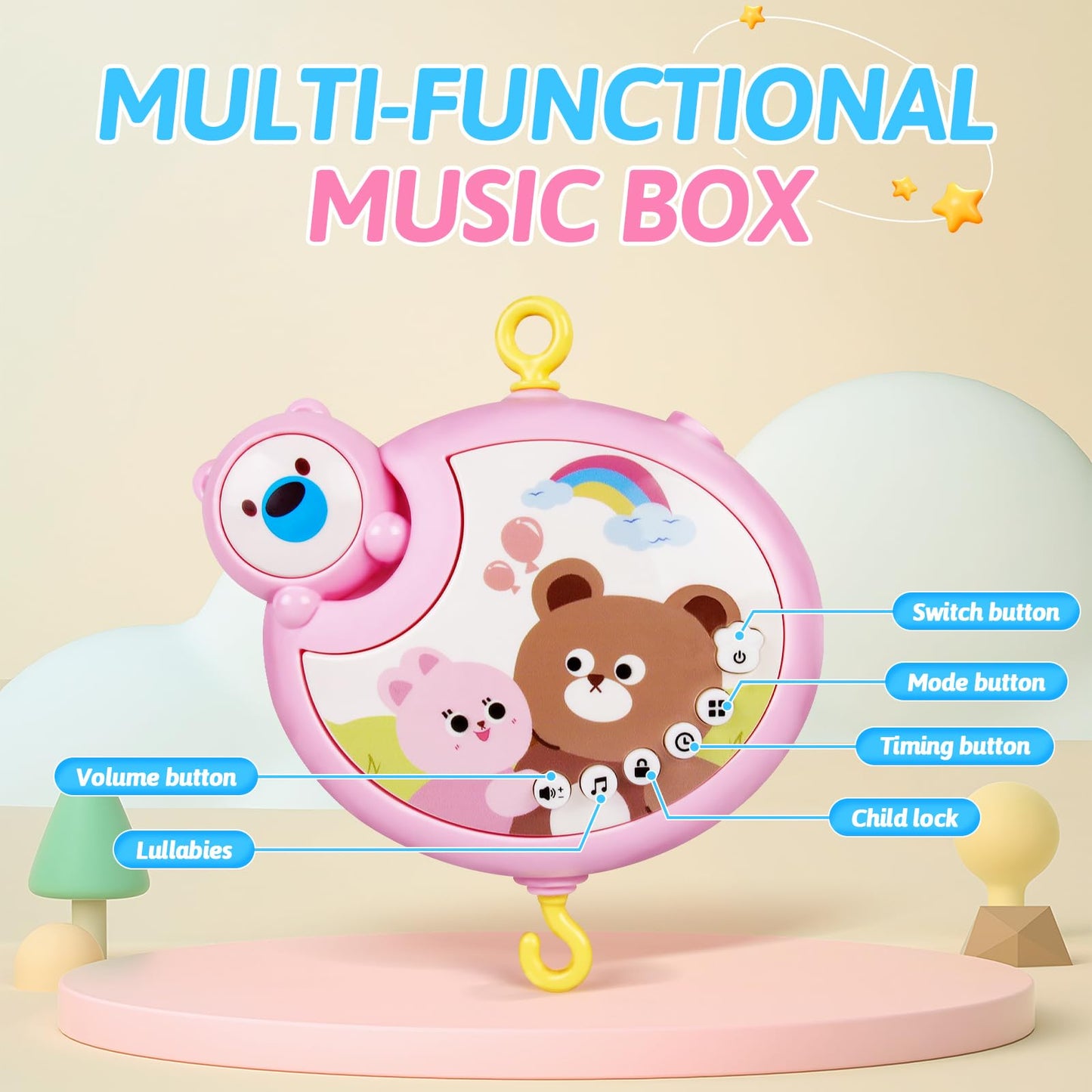 RSEPD Crib Mobile with Music and Lights, Baby Mobiles for Cribs, Nursery Musical Mobile for