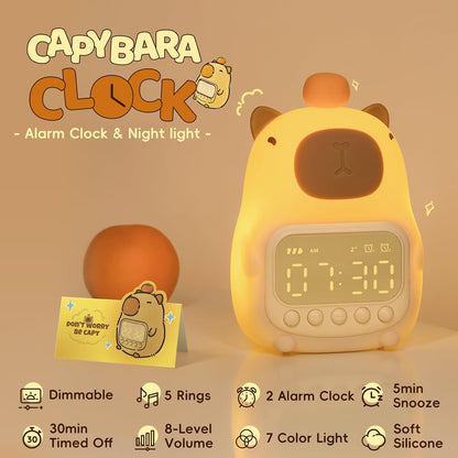 Capybara Alarm Clock with Night Light for Kids, Cute Toddler Alarm Clocks for Bedrooms Ok to Wake