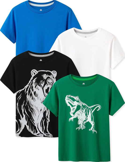 LAPASA Kids T-Shirts Short Sleeve (4 Pack) 100% Cotton Plain Top Tees Boy & Girl Unisex Toddler