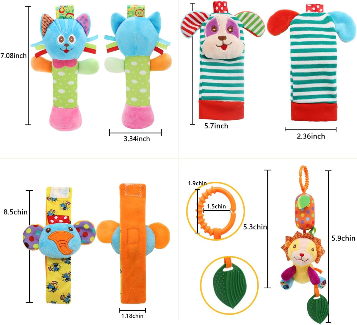 BLOOBLOOMAX Baby Soft Hanging and Wrist Rattle Toy, Car Seat Stroller Toys with Plush Animal C-Clip