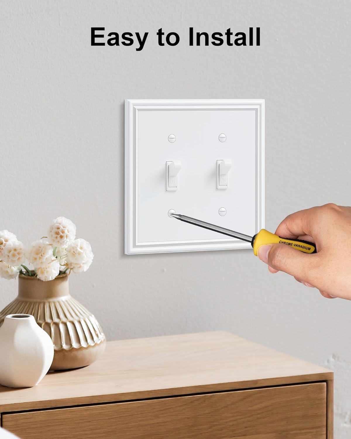 2-Pack Double Toggle Light Switch Cover Plate, Durable Solid Zinc Alloy Decorative Dual Switch