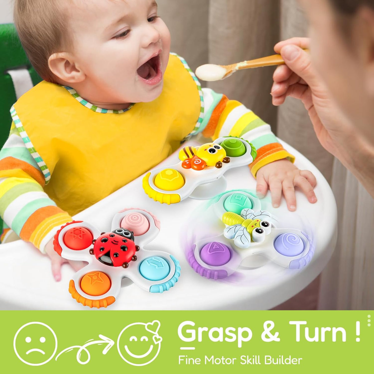 ALASOU 3PCS Pop Suction Cup Spinner Toys for 1 Year Old Boy Girl|Novelty Spinning Tops Toddler Toys