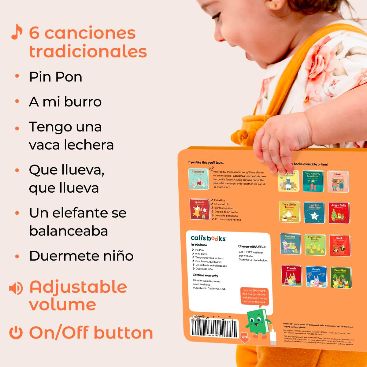 Cali's Books Spanish Book for Toddlers 1-3 - Musical Books for Kids, Interactive Baby Sound Book