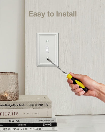 4-Pack Single Toggle Wall Plate, Metal Light Switch Cover, Decorative Off- White Switch Plate