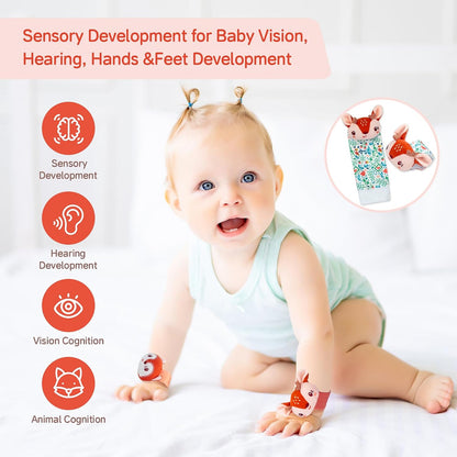 Lovely Animal Wrist Rattles & Sock Toy for Baby Infant 0-6 6-12 Month Old Newborn Soft Toy Hand and