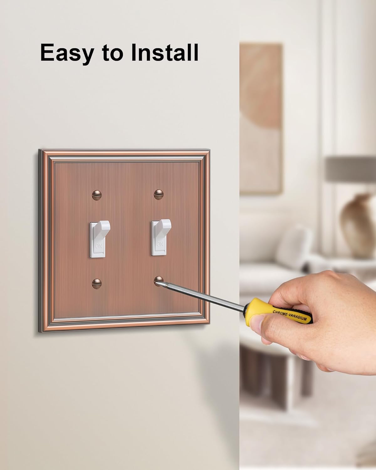 2-Pack Double Toggle Light Switch Cover Plate, Durable Solid Zinc Alloy Decorative Dual Switch