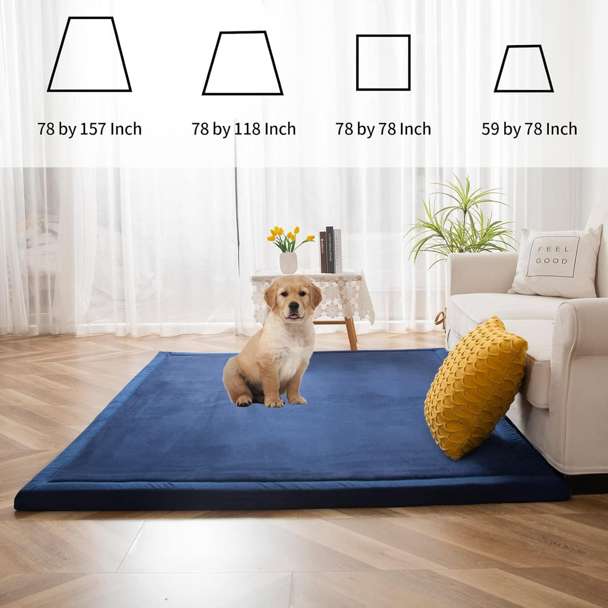 MAXYOYO Black Coral Velvet Area Rug, Thick Japanese Tatami Mat Living Room Carpet with Non-Slip