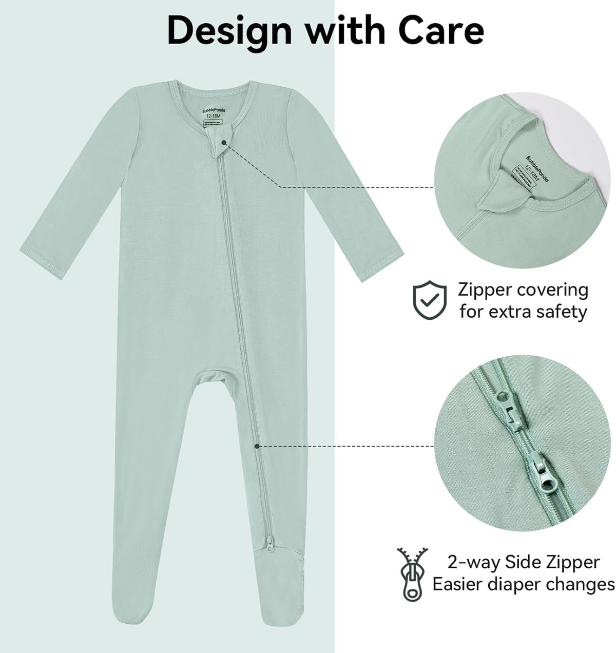 BubblePanda Rayon Made From Bamboo Baby Pajamas Baby Clothes for Boys Girls Unisex Zip-Front