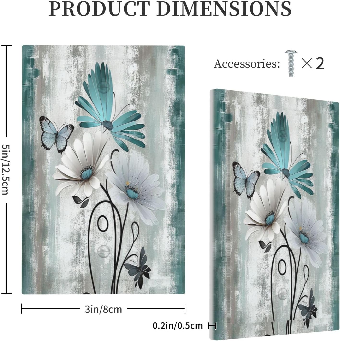 Light Switch Cover Plate Rustic Teal Daisy Floral Flowers Butterfly Wood Grain 1 Gang No Device