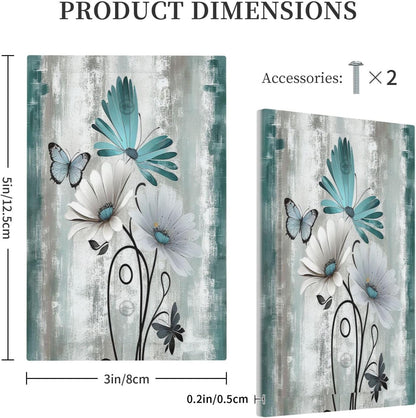 Light Switch Cover Plate Rustic Teal Daisy Floral Flowers Butterfly Wood Grain 1 Gang No Device