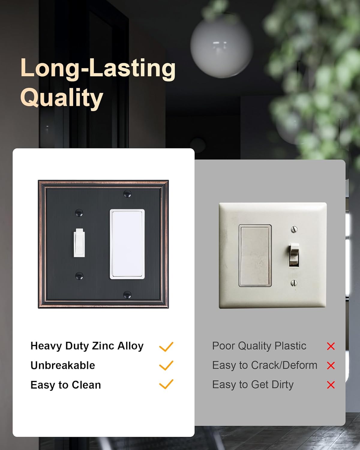 2-Pack Combo Toggle/Decorator Light Switch Cover Plate, Aged Bronze Decorative Electrical Outlet