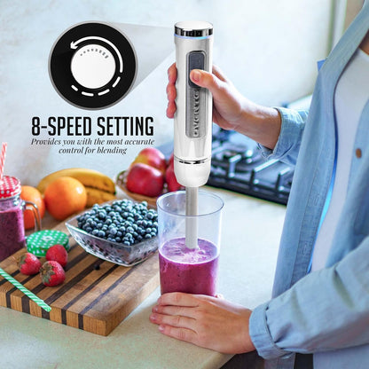 OVENTE Cordless Immersion Hand Blender, Rechargeable Handheld Portable Stick Mixer with 8 Mixing