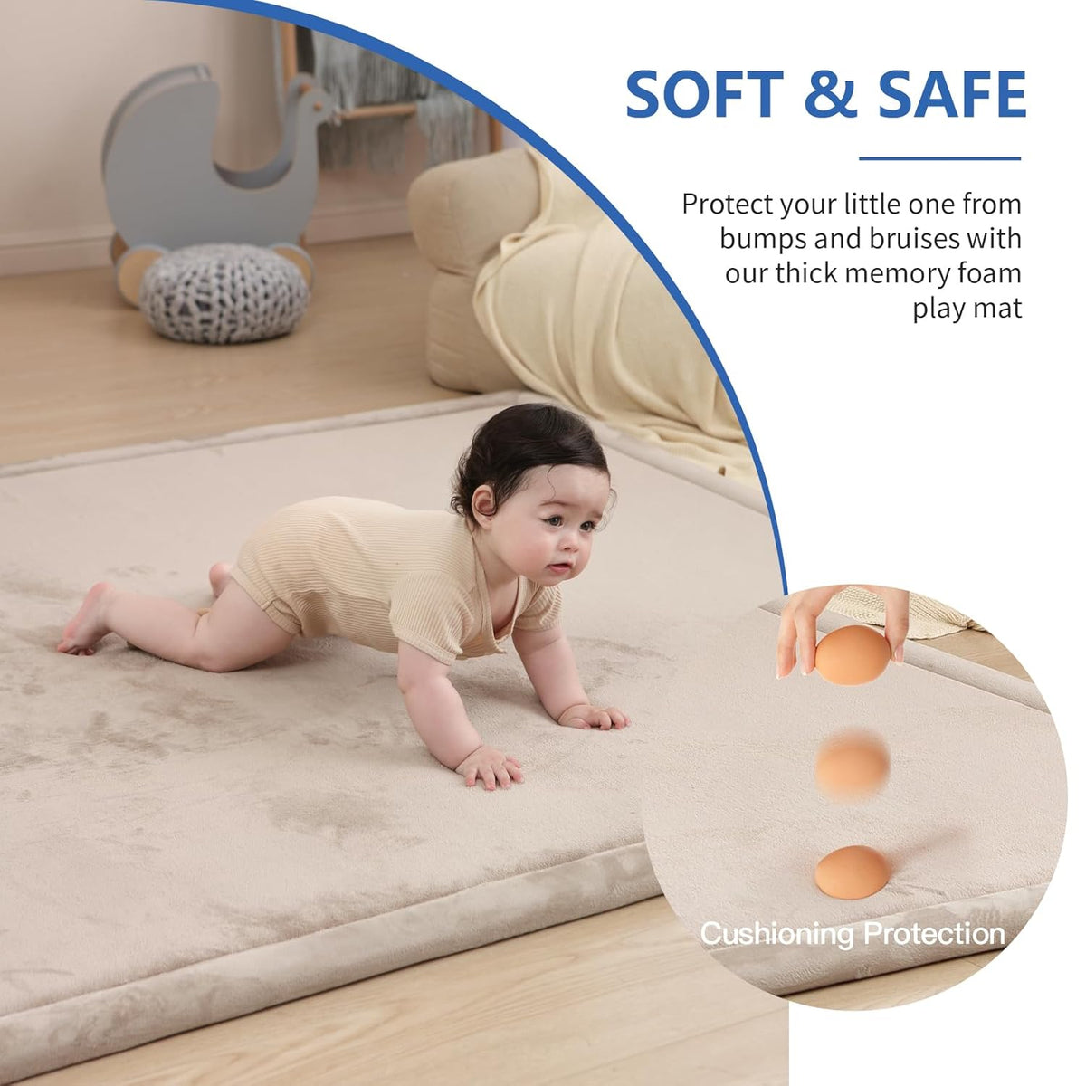 Baby Play Mat for Floor,1.3" Thick Memory Foam Tummy Time Mat for