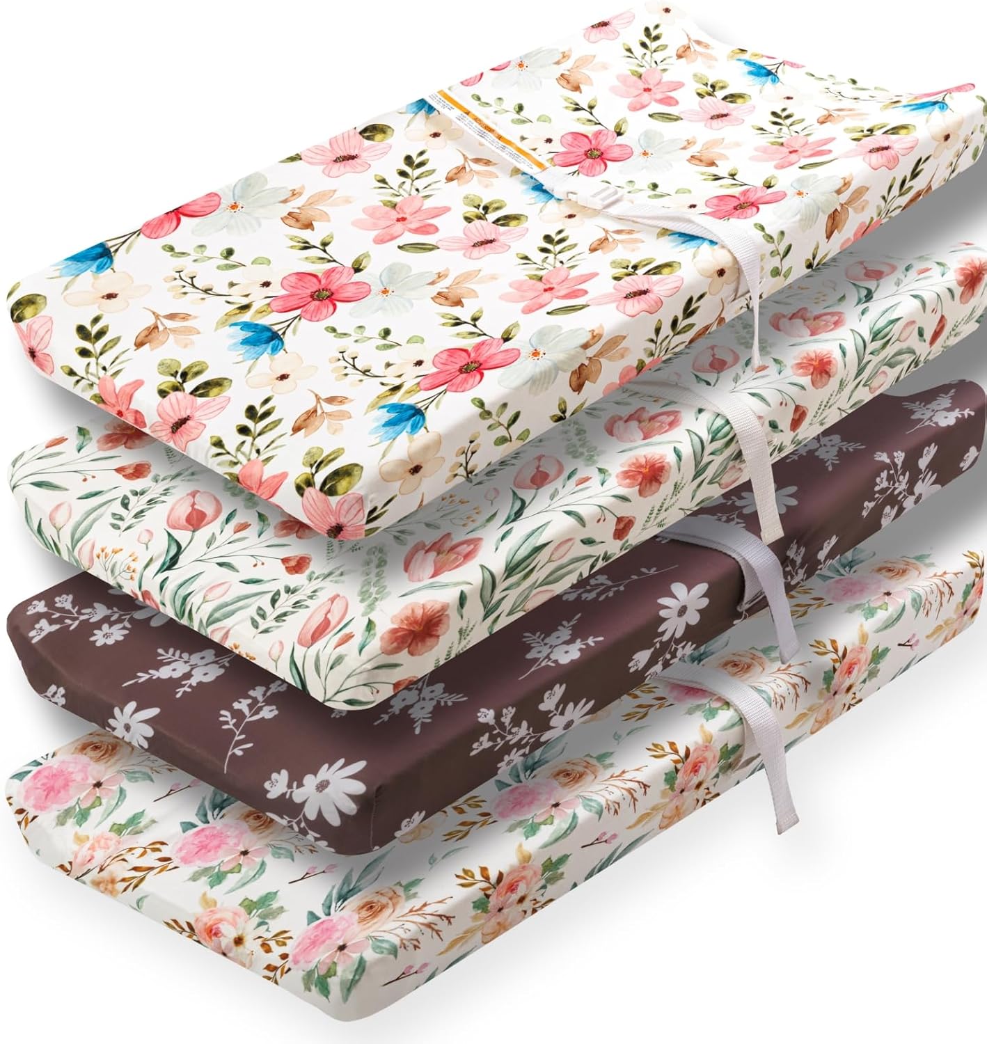4 Pack Baby Girl Changing Pad Covers Sheets Set Soft Fitted Floral or Elephant Theme Baby Girl