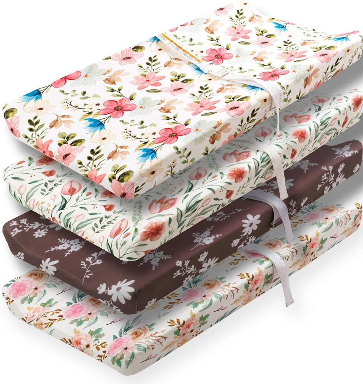 4 Pack Baby Girl Changing Pad Covers Sheets Set Soft Fitted Floral or Elephant Theme Baby Girl