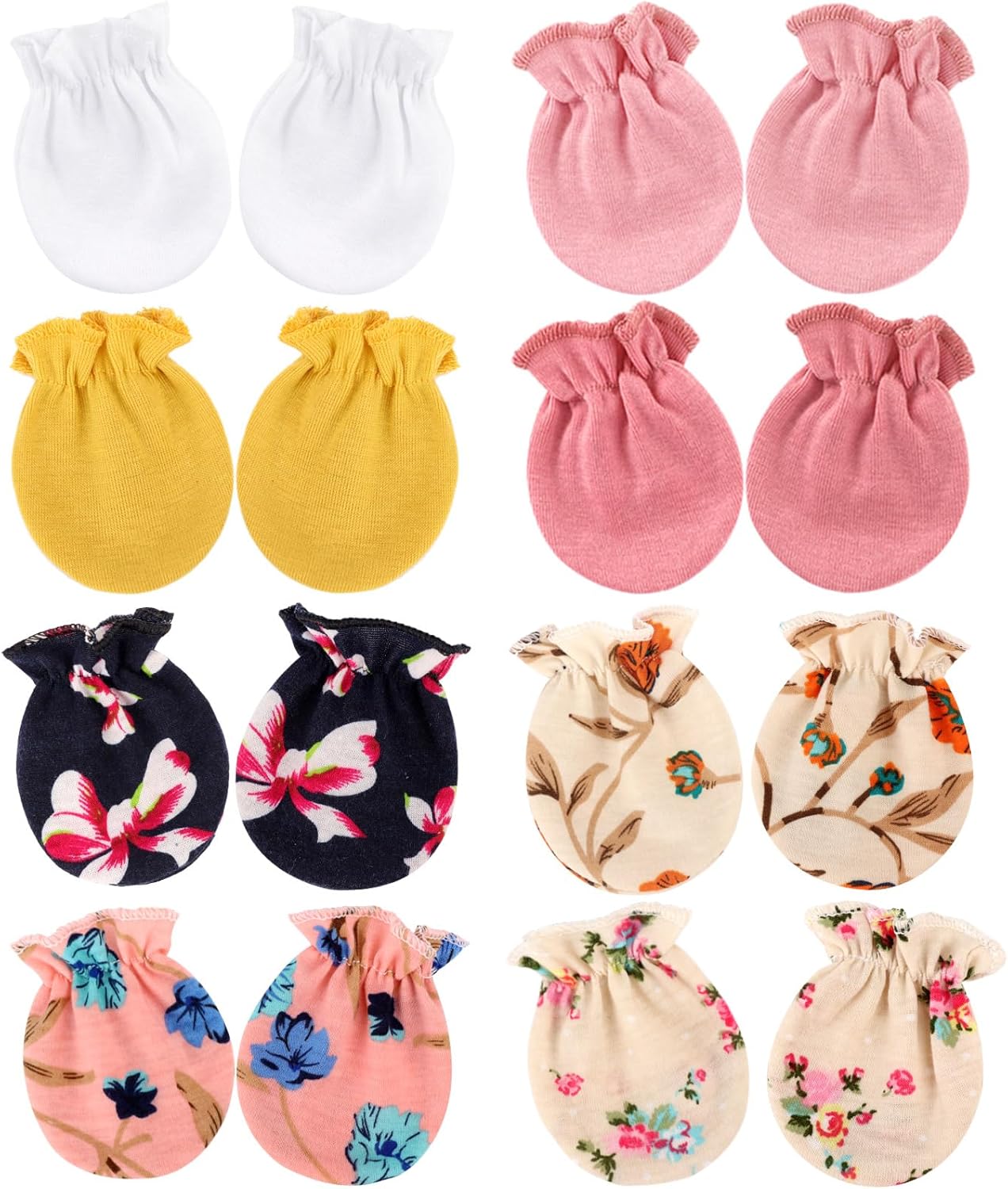 BQUBO Newborn Infant Toddler Mittens No Scratch Cotton Elastic Wrist Gloves Hypoallergenic for 0-6