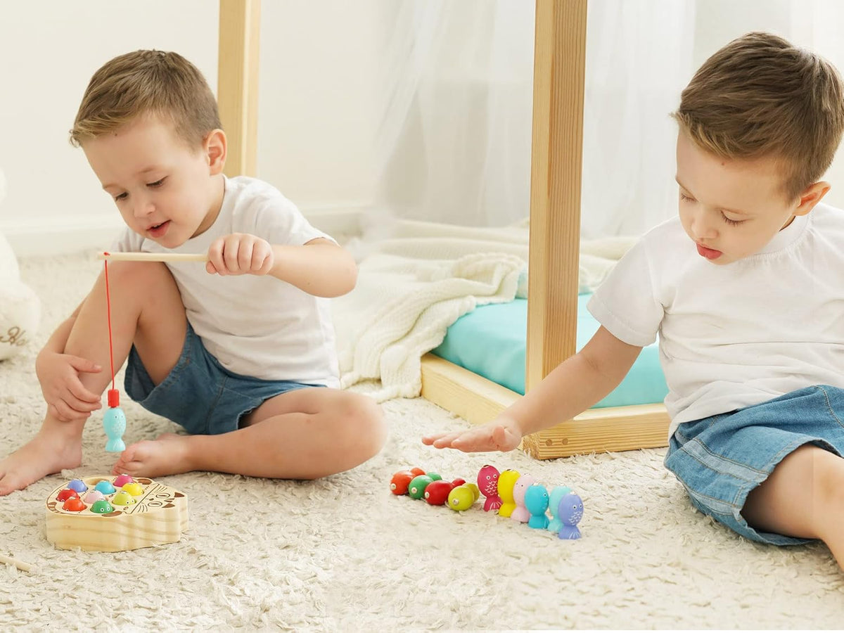 Montessori Magnetic Wooden Fishing Game for Toddlers 1-3 Years Old,Fine Motor Skills Early Learning