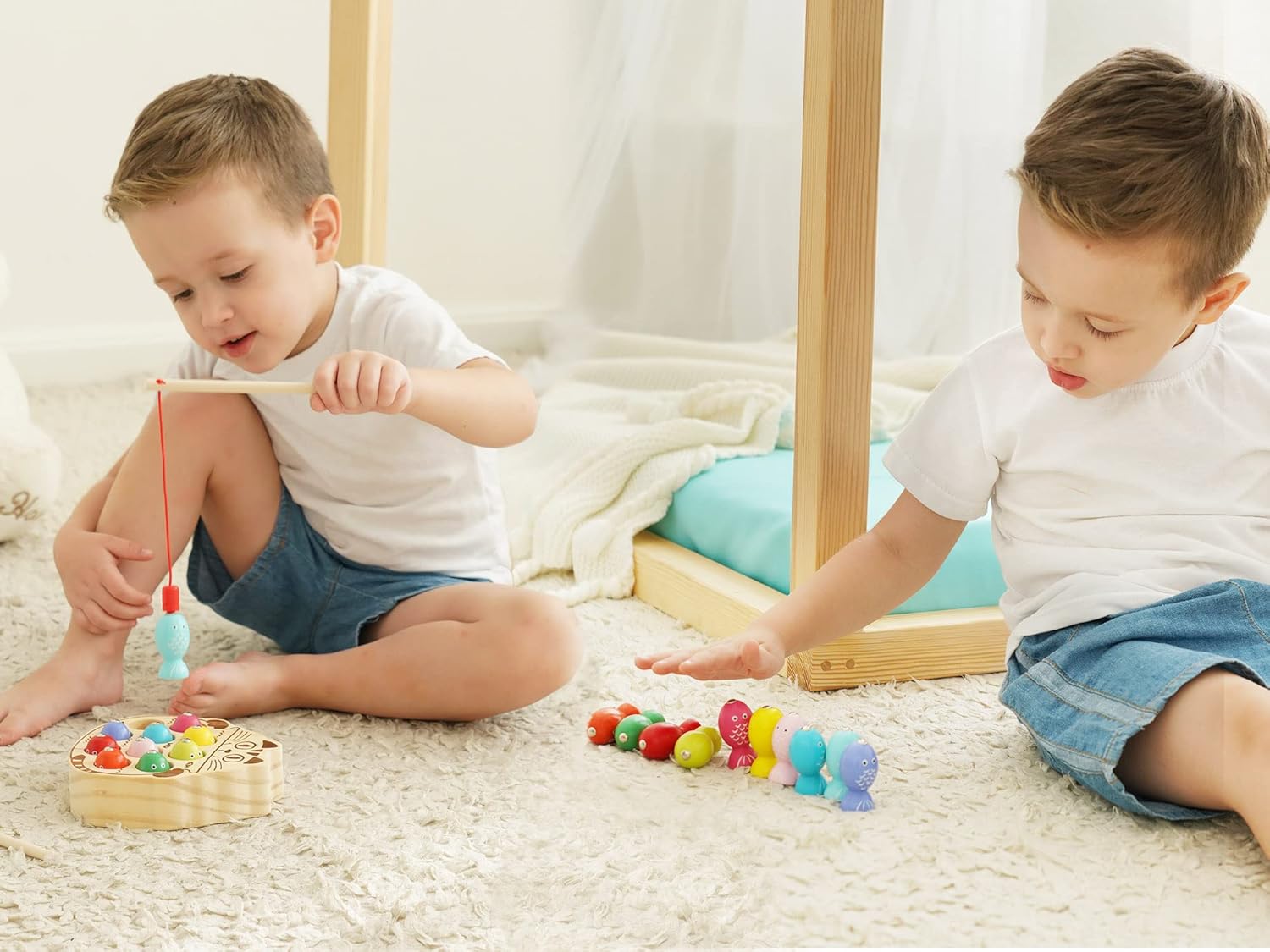 Montessori Magnetic Wooden Fishing Game for Toddlers 1-3 Years Old,Fine Motor Skills Early Learning