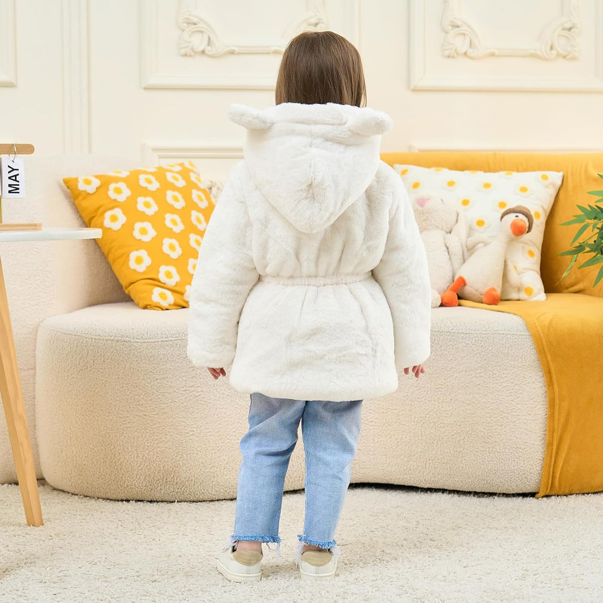 Mallimoda Girls Winter Warm Coats Ear Hooded Faux Fur Fleece Jacket