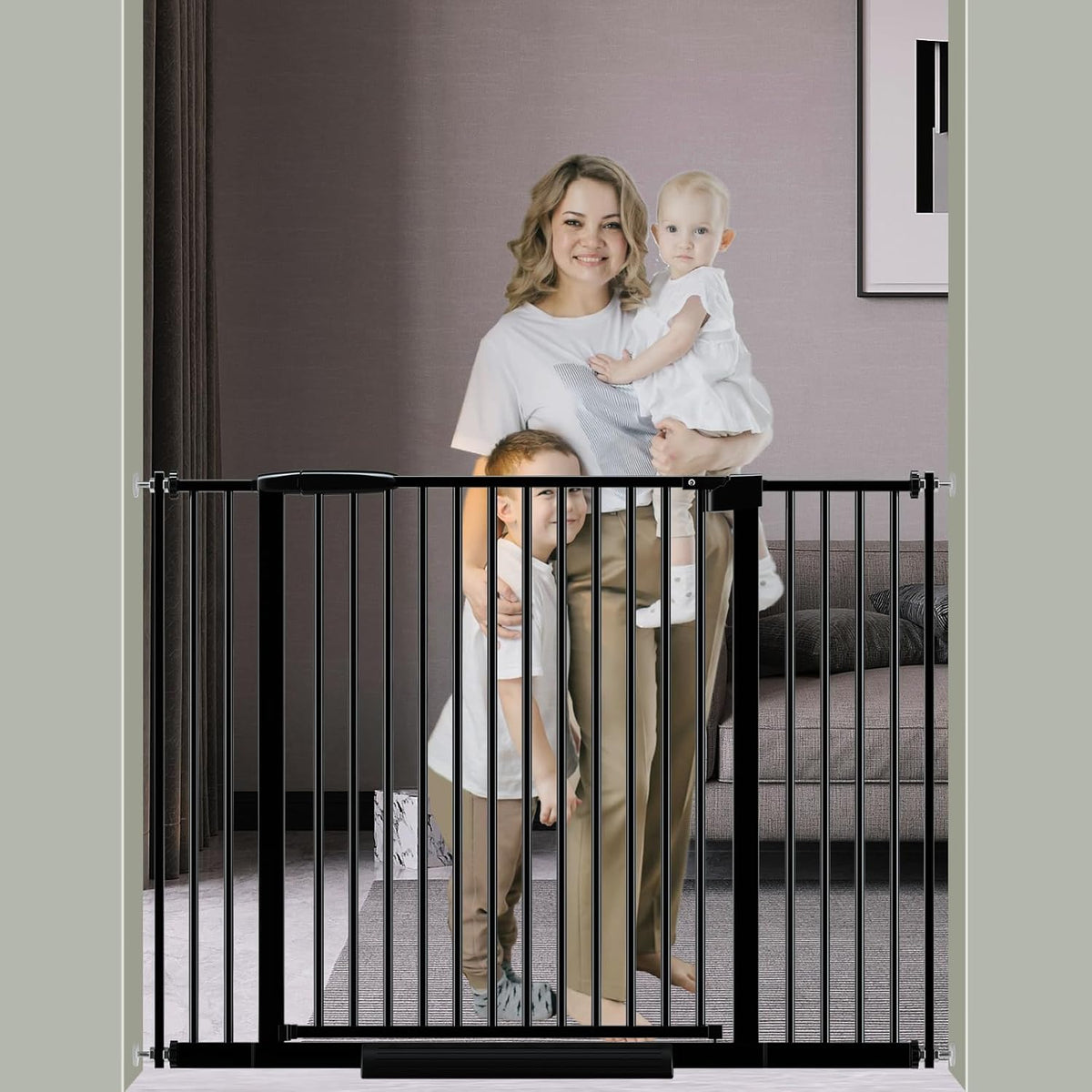 DEARBB Extra Wide Baby Gate Ultra Narrow Spacing 30.11-77.36" Pressure Mounted Double Lock Swing