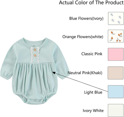 Baby Girl Clothes Cotton Bubble Romper Floral Bodysuits Infant Outfit Set